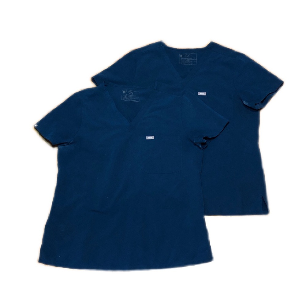 Figs Bundle of 2 Catarina One Pocket Scrubs Tops in Deep Reef Blue, size Large